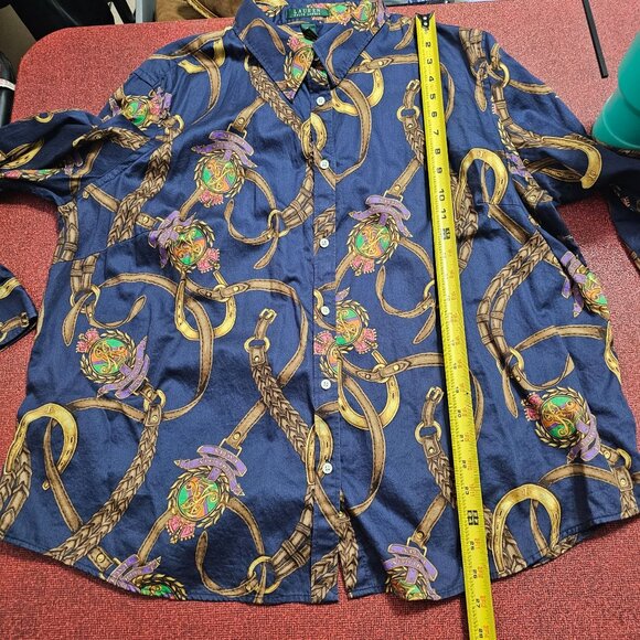 Ralph Lauren LRL Womens 3X Equestrian Crest Horseshoe Button Up Shirt Old Money - Picture 9 of 9